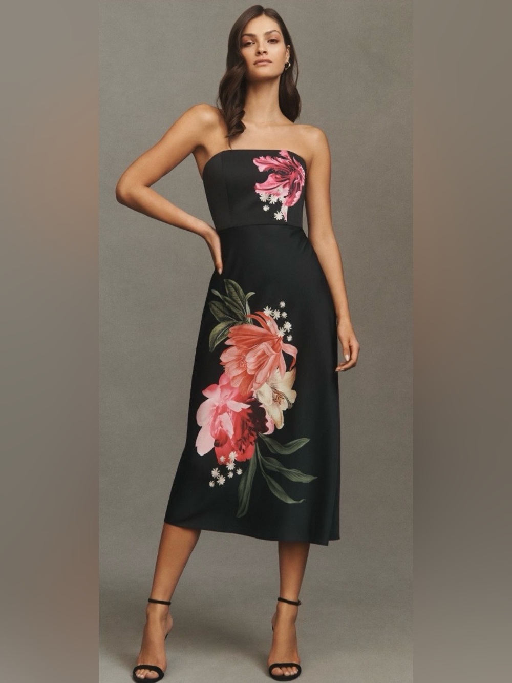 BHLDN Lydia strapless side slit satin midi dress - NEW with tags